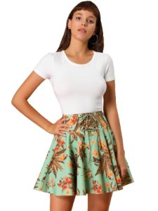 Tropical Floral Swing High Waist Mini Lace Up Skater Skirt sold by Allegra K