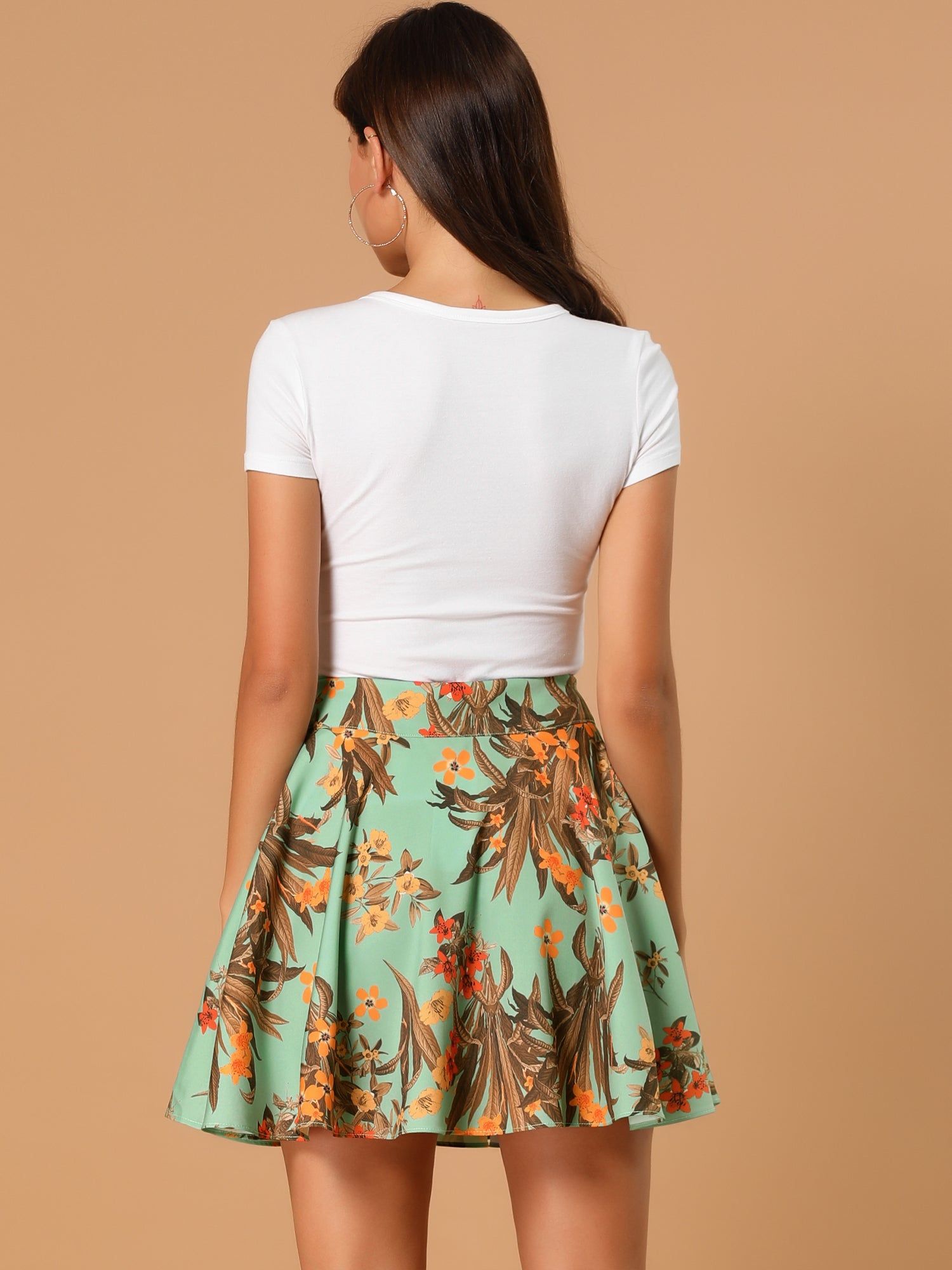 Tropical Floral Swing High Waist Mini Lace Up Skater Skirt sold by Allegra K product image thumbnail 4
