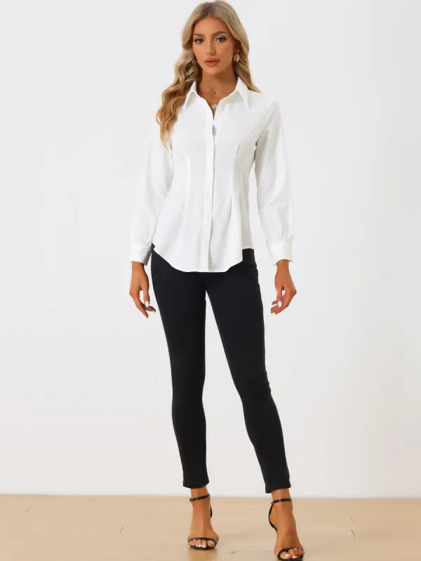 Office Belt Cinched Waist Long Sleeve Button Up Shirt sold by Allegra K