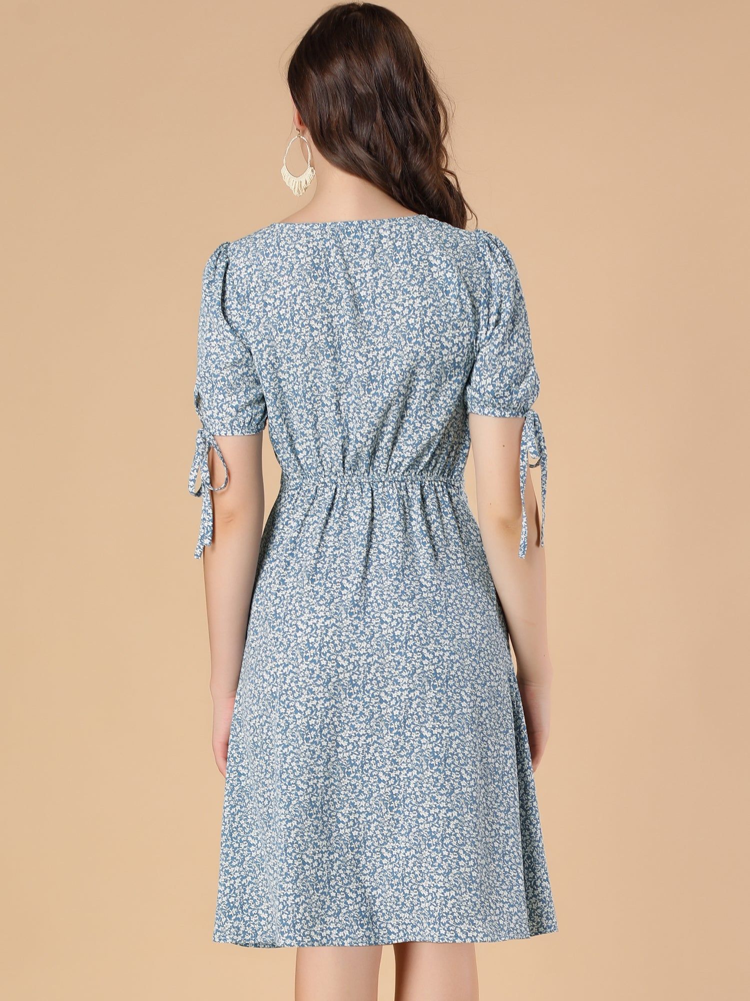 Midi Wrap V Neck Buttons Decor A-line Ditsy Floral Dress sold by Allegra K product image thumbnail 4