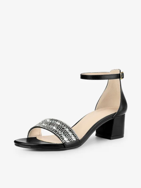 Women's Sparkly Rhinestone Ankle Strap Chunky Heel Sandals sold by Allegra K