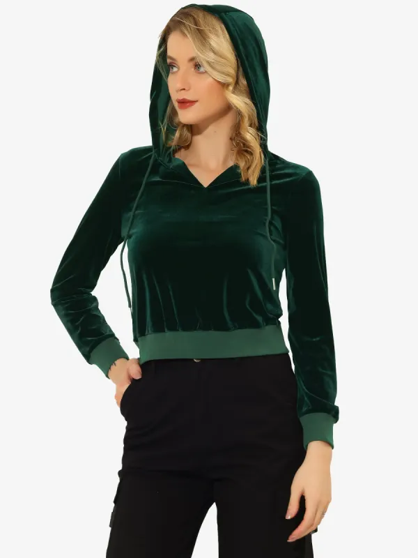 Velour Top Long Sleeve Hoodie Velvet Crop Sweatshirt sold by Allegra K