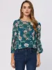 Floral Print Spring Casual Round Neck Long Sleeve Chiffon Blouse sold by Allegra K