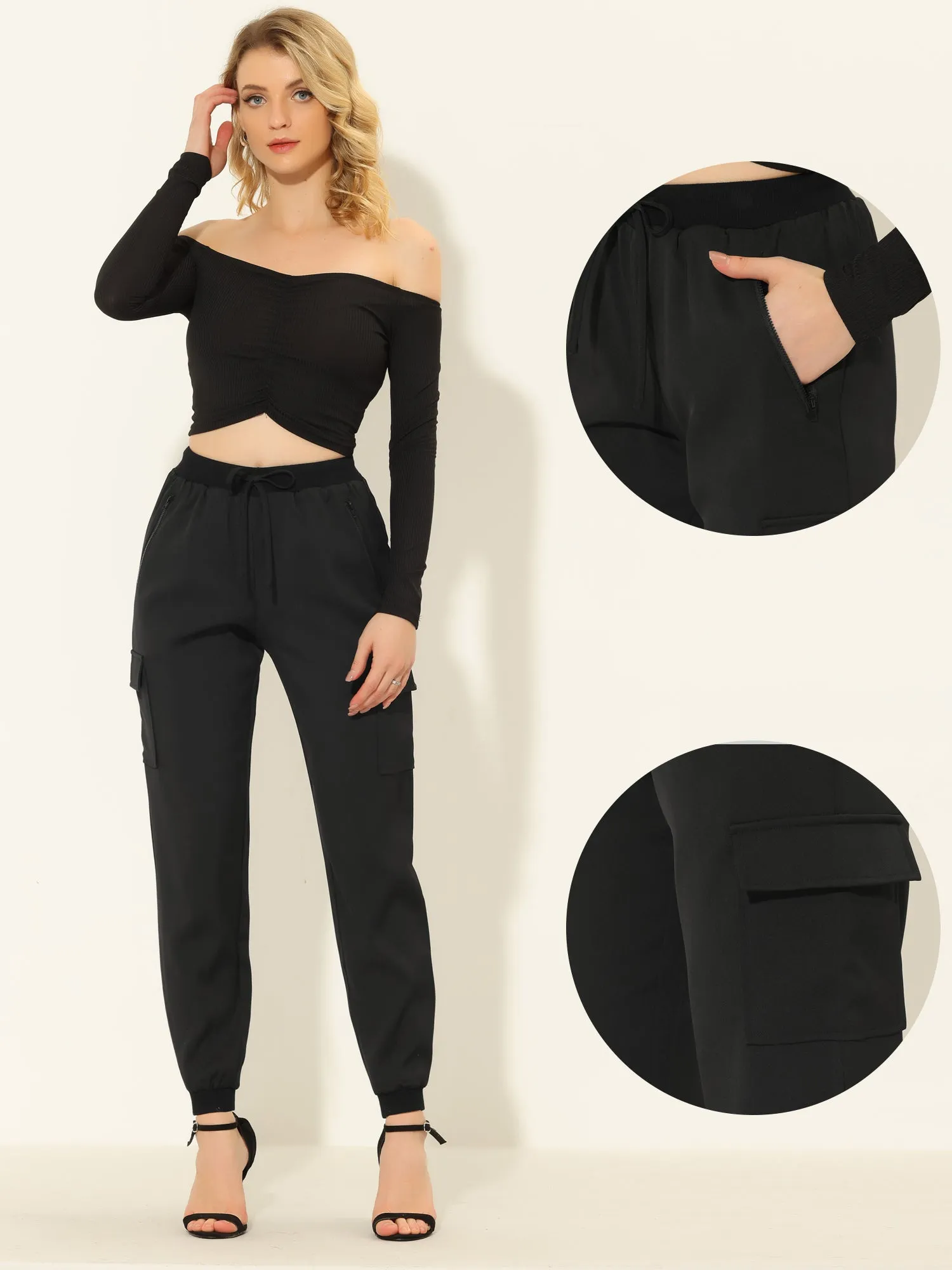 Cargo Pants Ankle Length Casual High Waisted Joggers with Pocket sold by Allegra K product image thumbnail 2