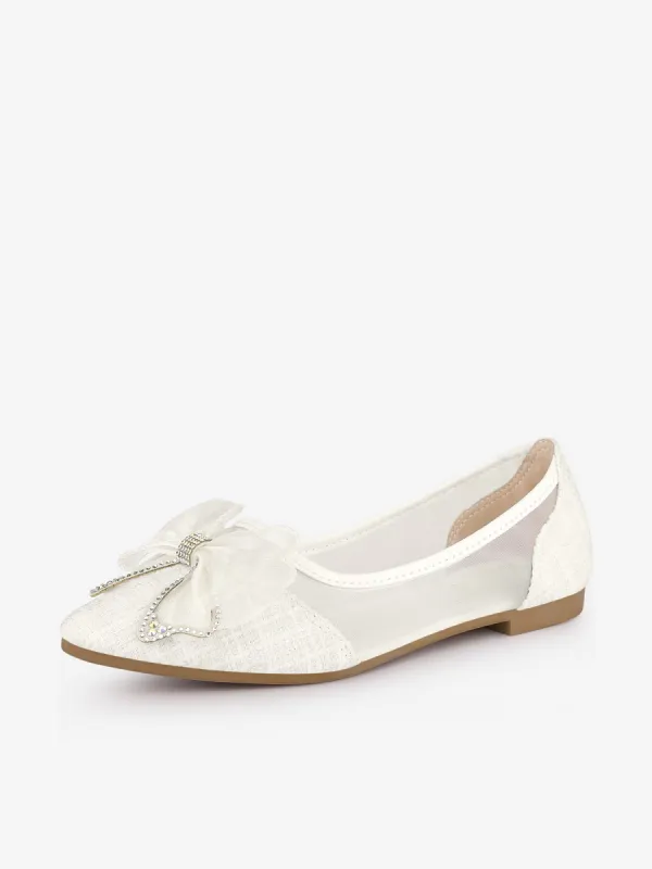 Women's Pointed Toe Rhinestone Bow Slip on Mesh Ballet Flats sold by Allegra K