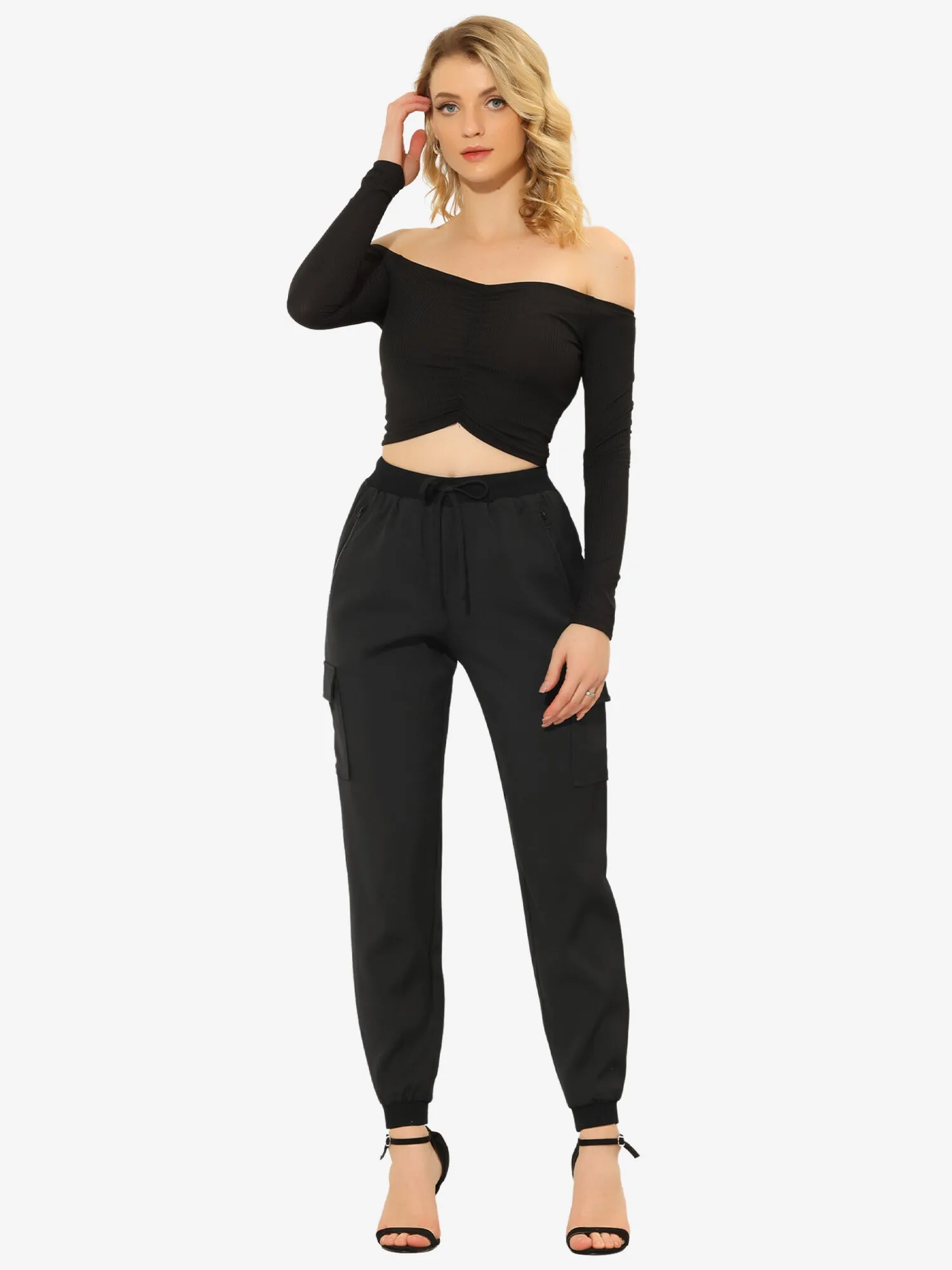 Cargo Pants Ankle Length Casual High Waisted Joggers with Pocket sold by Allegra K