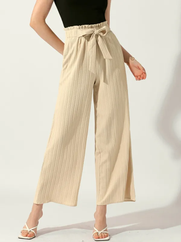 Pockets Tie Knot High Waist Textured Palazzo Trousers Wide Leg Pants sold by Allegra K