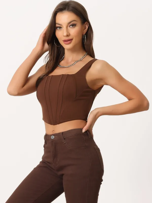 Sleeveless Bustier Corset Zip Back Sexy Clubwear Party Crop Top sold by Allegra K