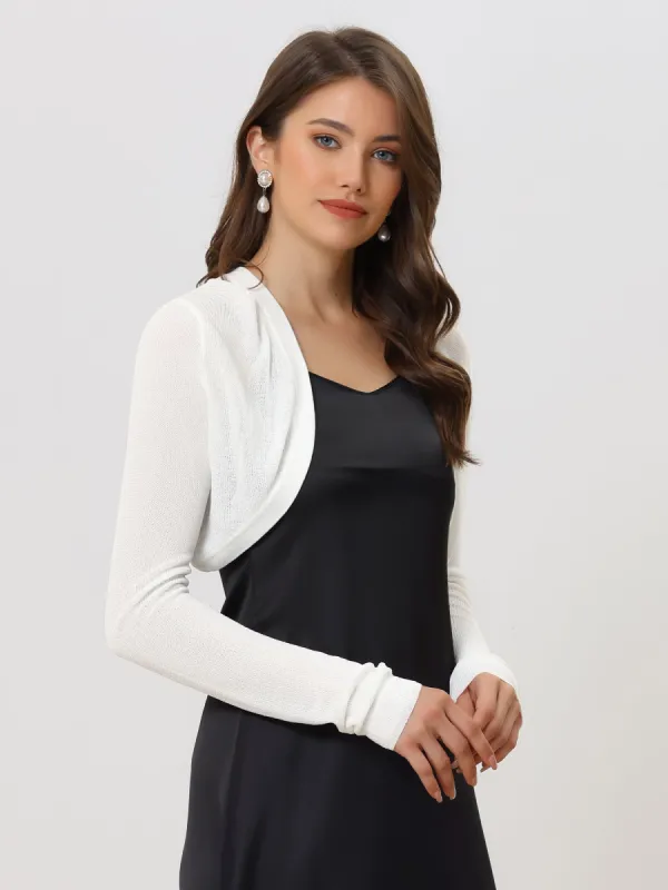 Casual Knit Cardigan Long Sleeve Open Front Crop Bolero Shrug sold by Allegra K