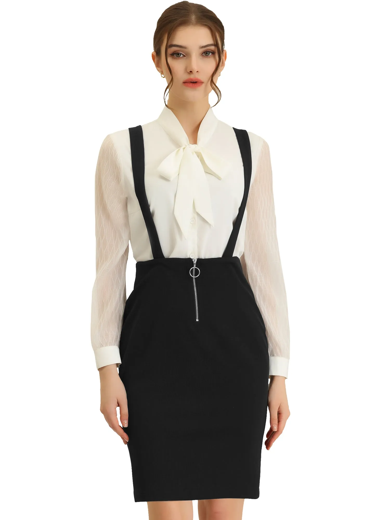 Women's High Waist Zipper Front Work Office Suspender Pencil Skirt sold by Allegra K product image thumbnail 5