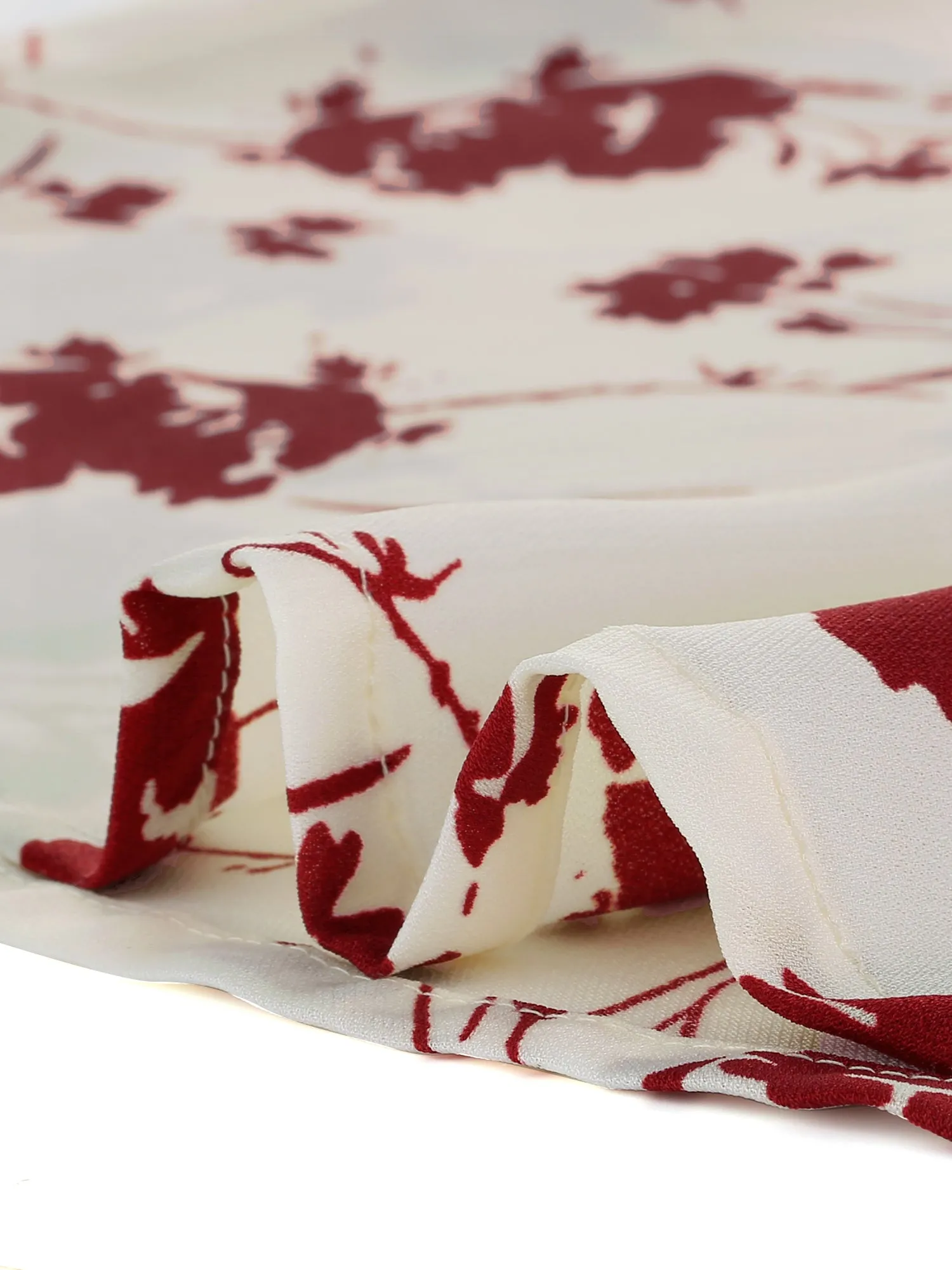 Ruffle Tie V Neck Casual Smocked Short Sleeve Floral Top Blouse sold by Allegra K product image thumbnail 5