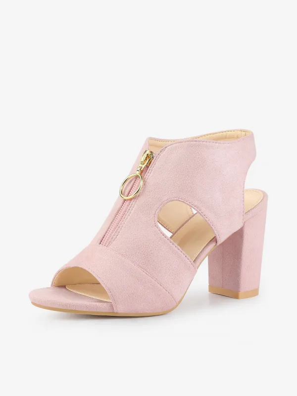 Women's Front Zipped Clog Shoes Chunky Heels Slingback Sandals sold by Allegra K