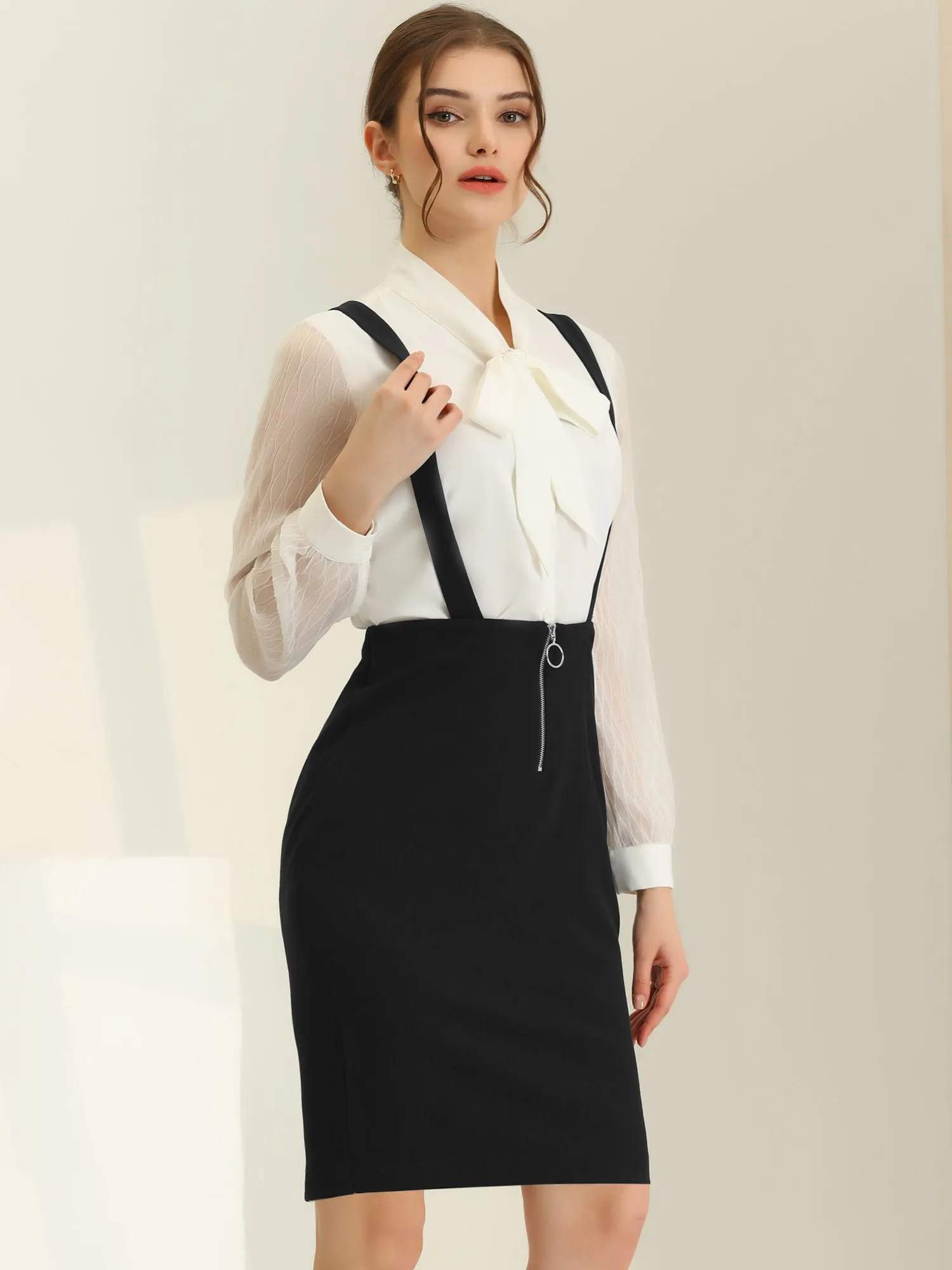 Women's High Waist Zipper Front Work Office Suspender Pencil Skirt sold by Allegra K