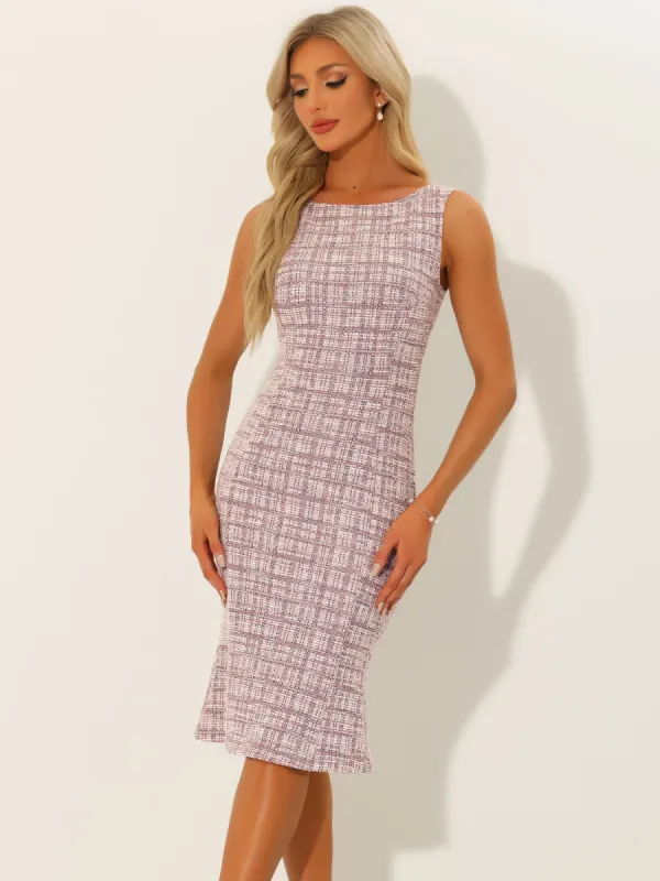 Tweed Sleeveless Elegant Plaid Midi Fishtail Dress sold by Allegra K