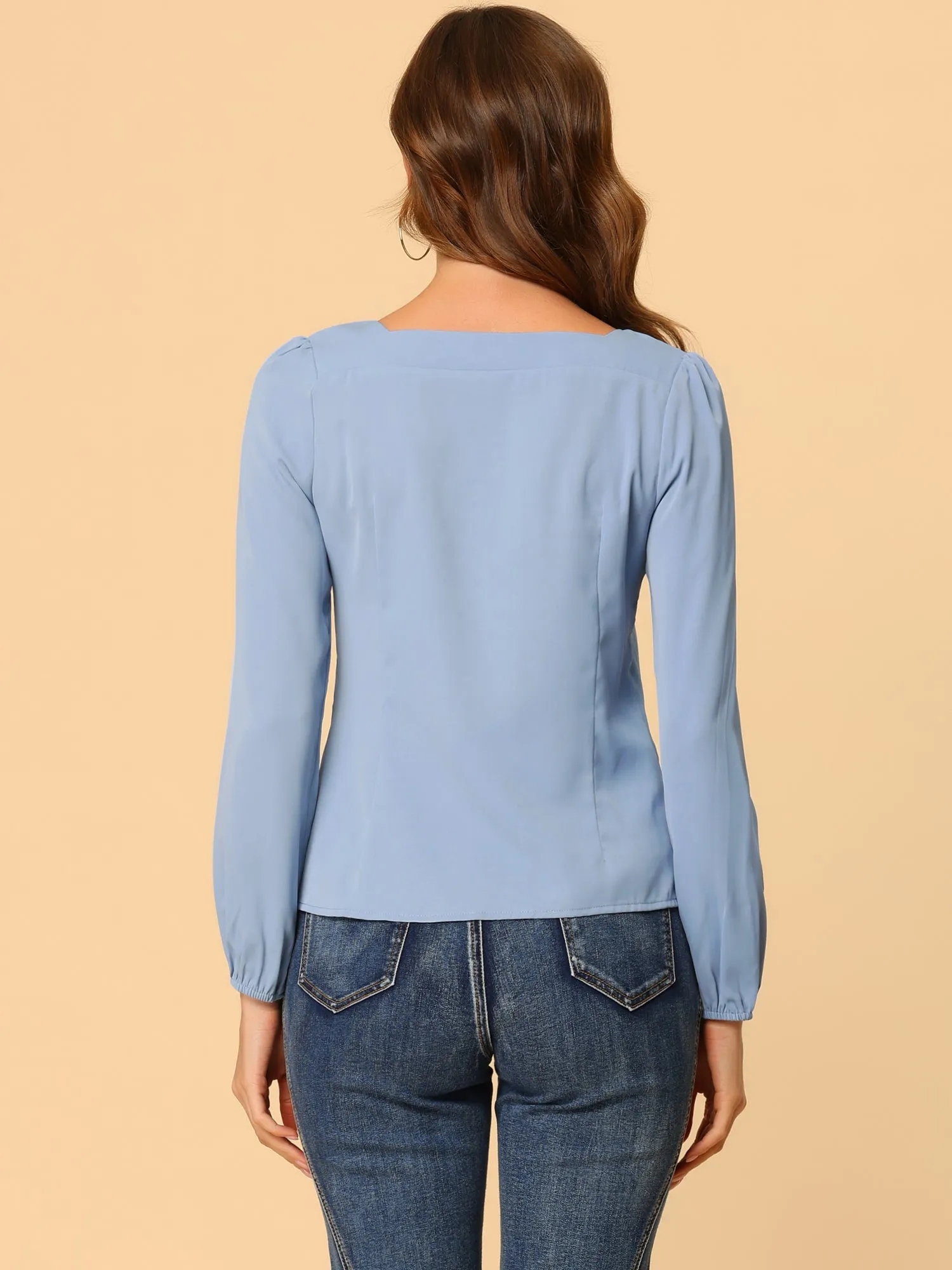 Long Sleeve Casual Solid Square Neck Top sold by Allegra K product image thumbnail 5