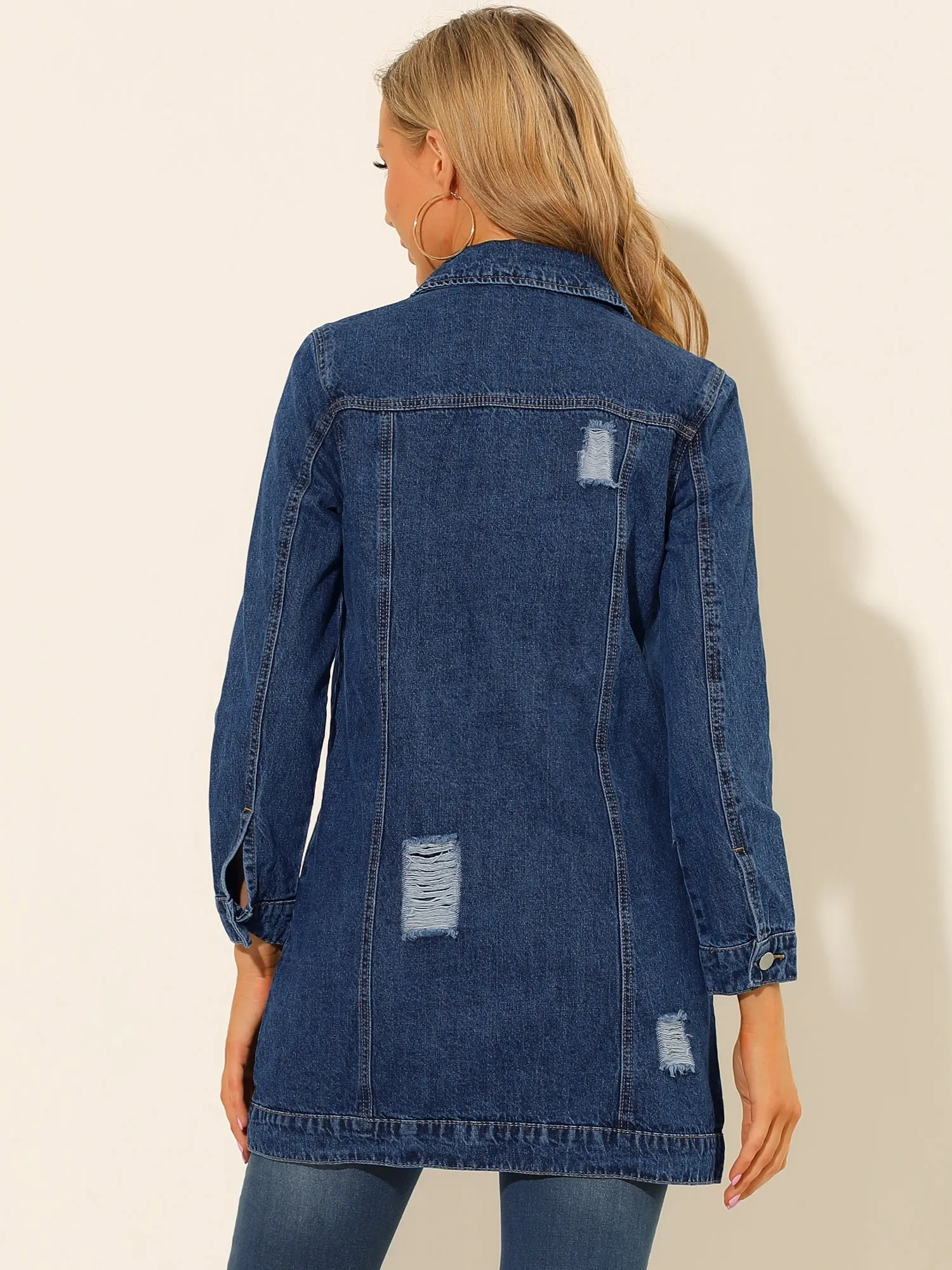Distressed Long Sleeve Ripped Casual Denim Jacket sold by Allegra K product image thumbnail 3