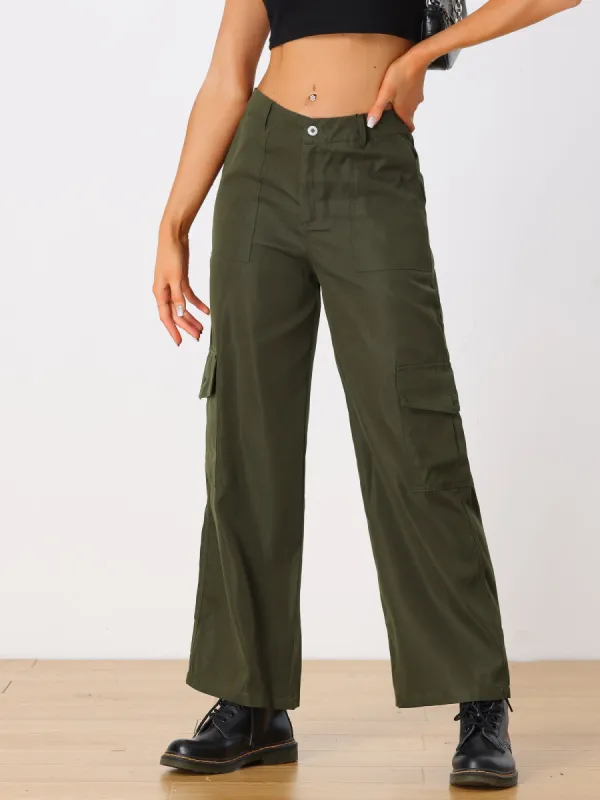 Mid Rise Baggy Wide Leg Pockets Y2K Casual Cargo Pants sold by Allegra K
