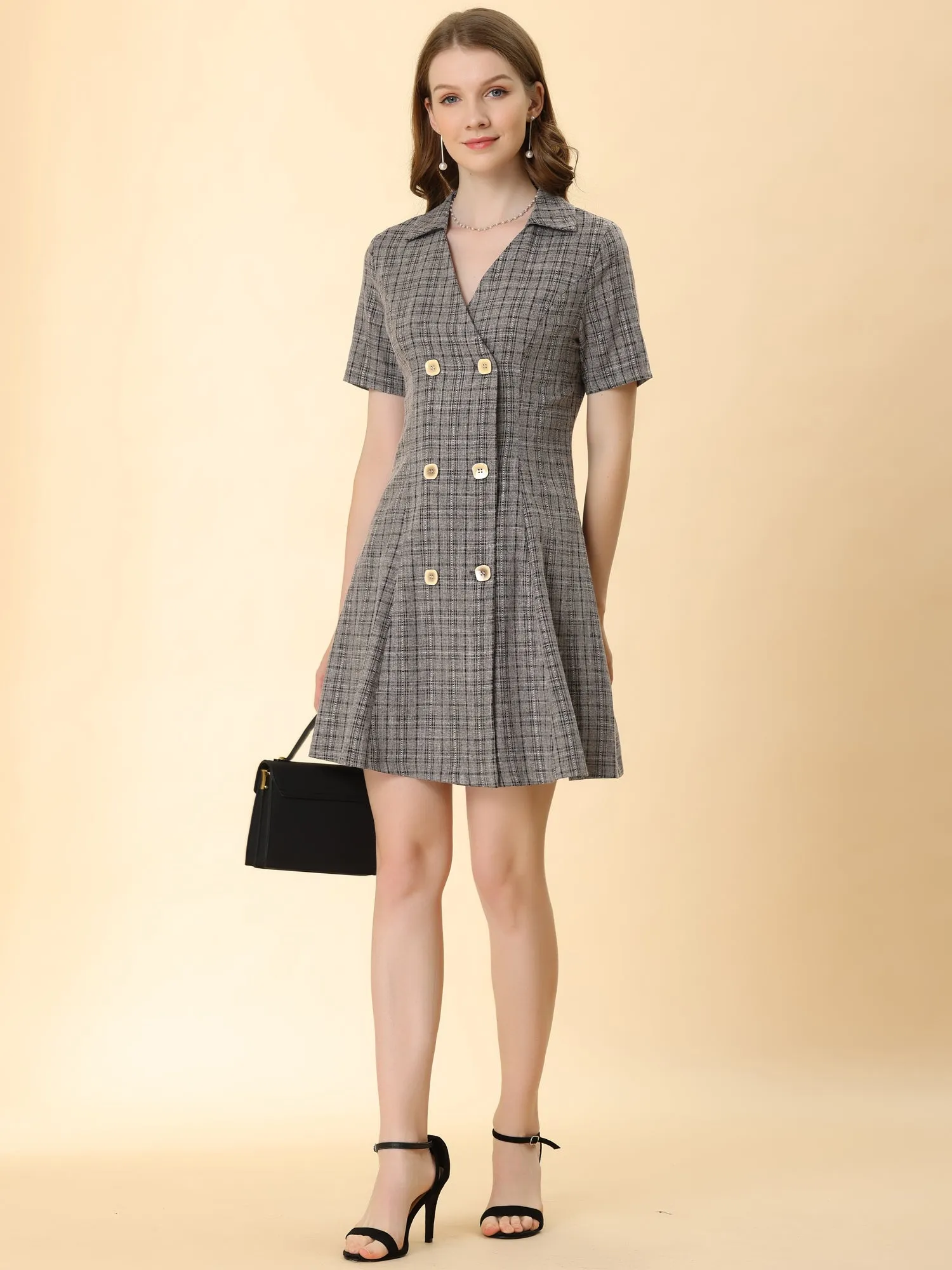 Plaid Short Sleeve Double Breasted Casual Blazer Mini Dress sold by Allegra K