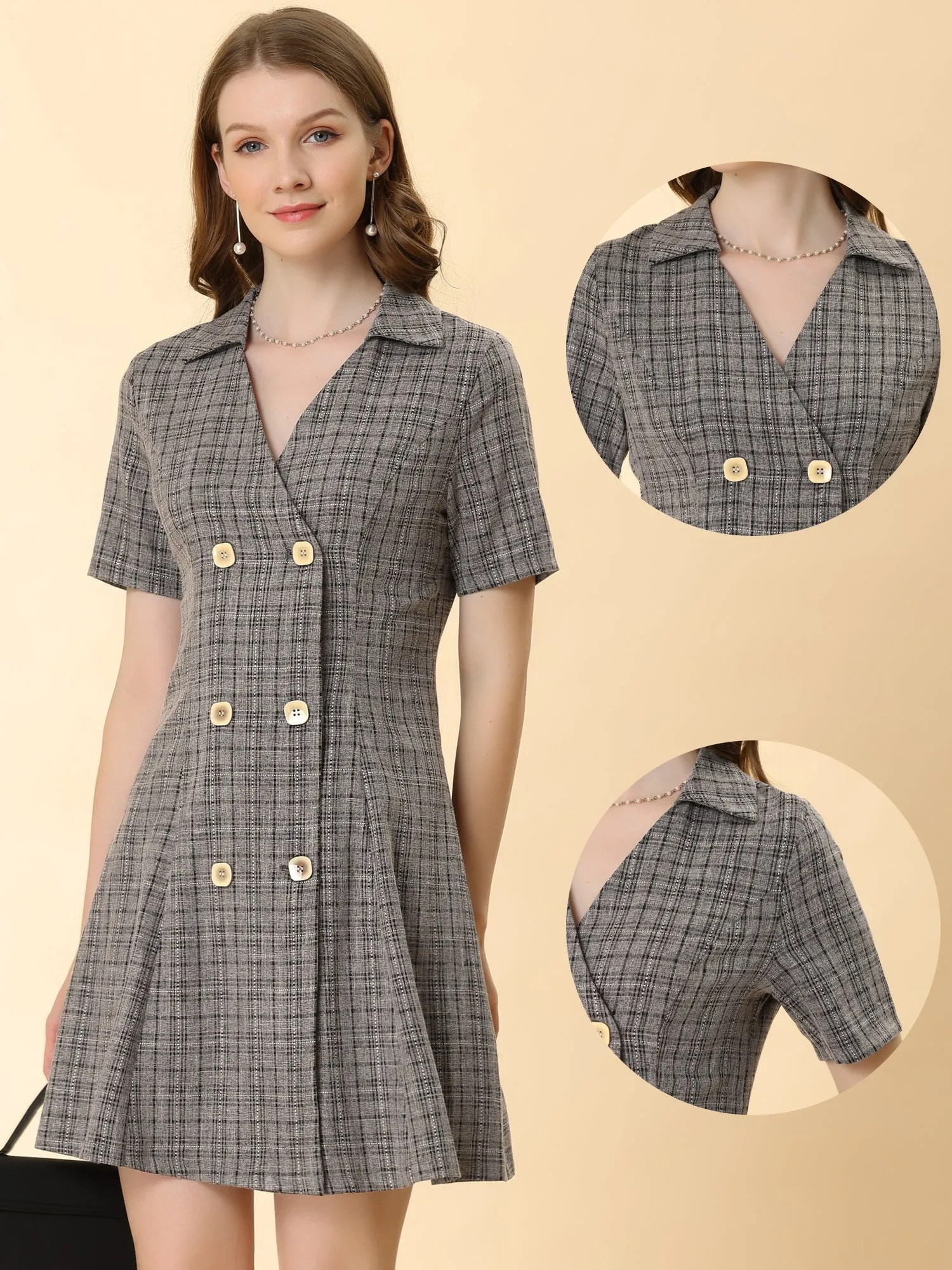 Plaid Short Sleeve Double Breasted Casual Blazer Mini Dress sold by Allegra K product image thumbnail 2