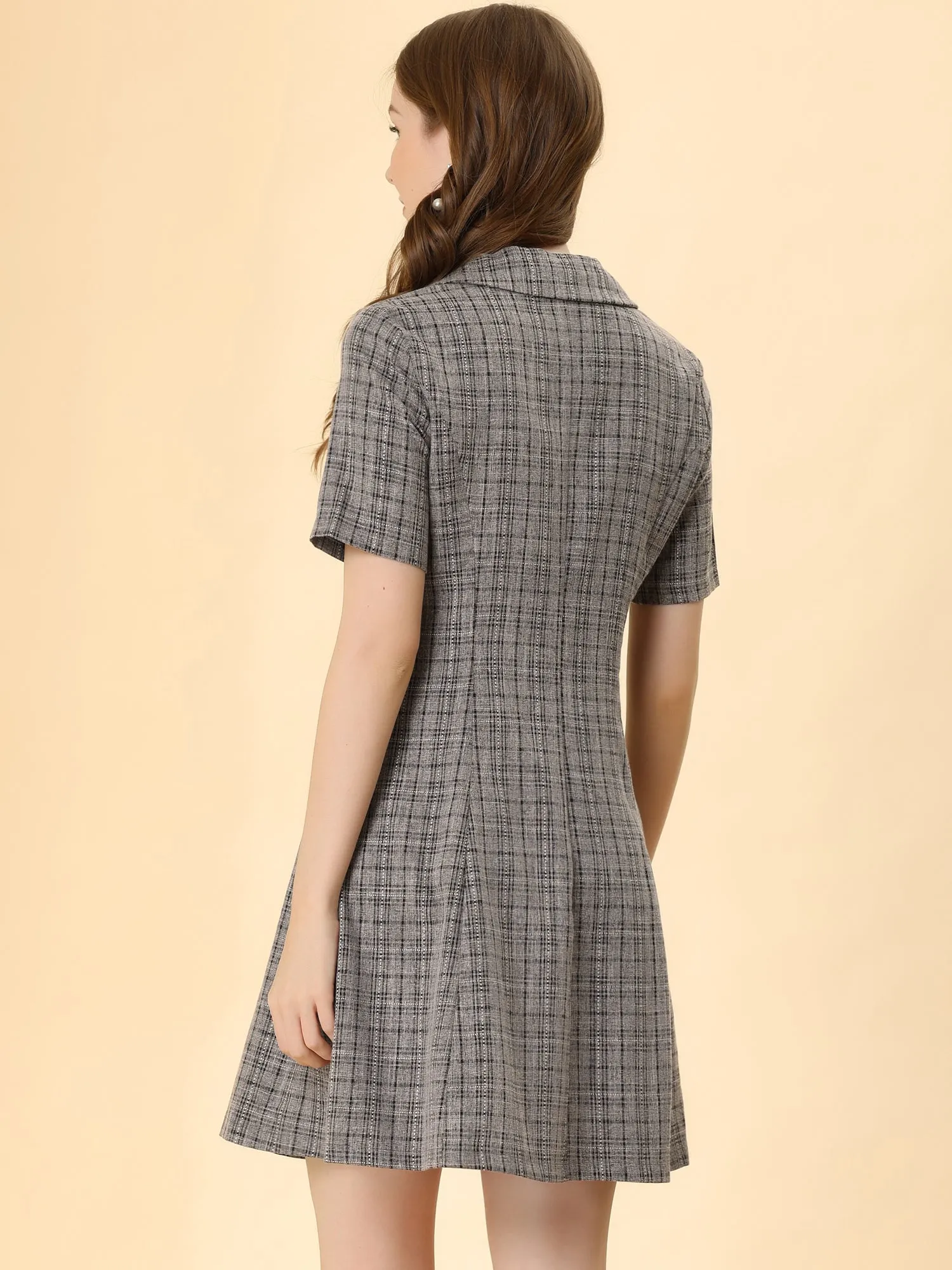 Plaid Short Sleeve Double Breasted Casual Blazer Mini Dress sold by Allegra K product image thumbnail 3