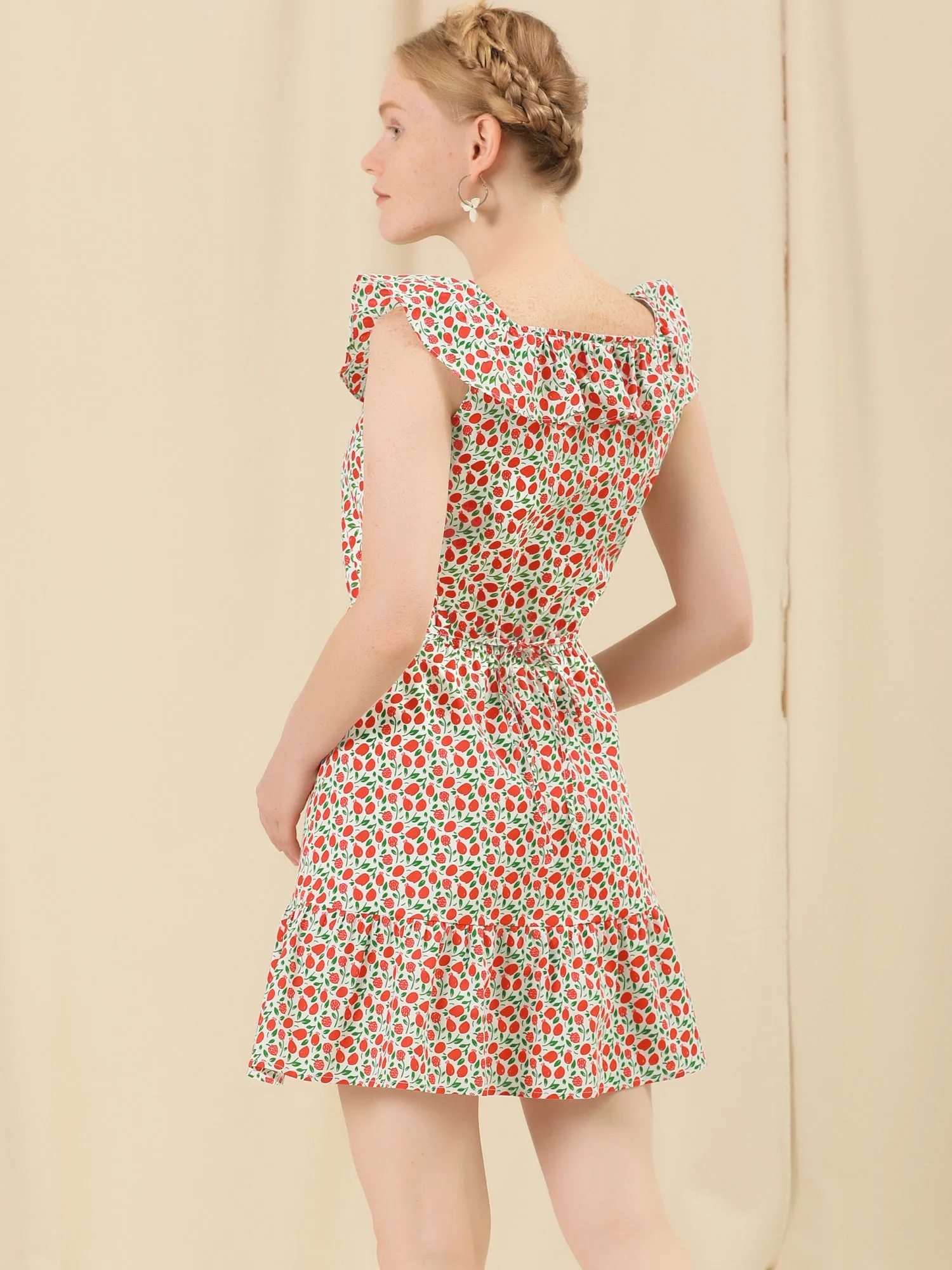 Scoop Neck Fruit Print Ruffle Cotton Summer Sleeveless Dress sold by Allegra K product image thumbnail 4