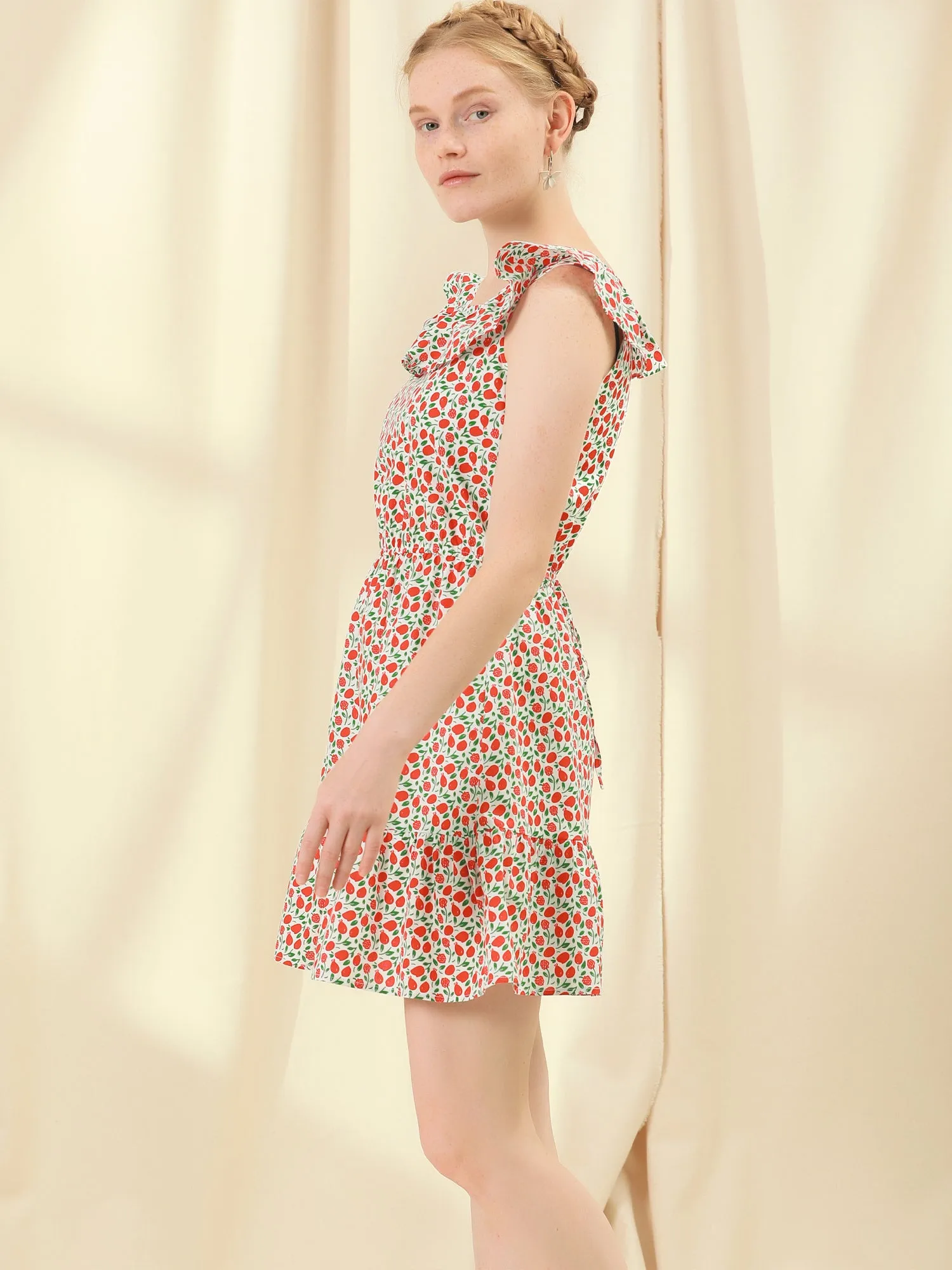 Scoop Neck Fruit Print Ruffle Cotton Summer Sleeveless Dress sold by Allegra K