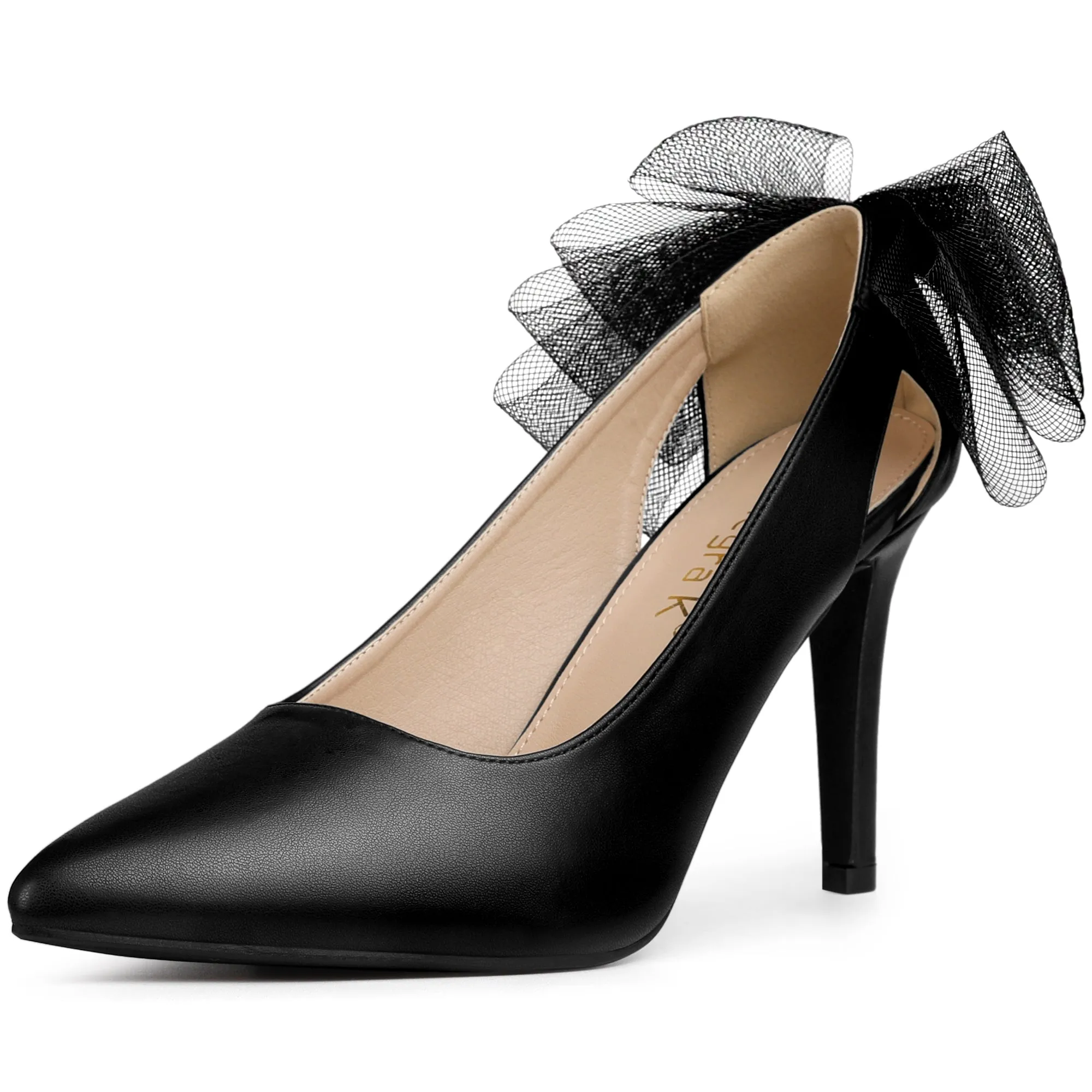 Mesh Bow Decor Pointed Toe Stiletto High Heel Pumps sold by Allegra K product image thumbnail 2