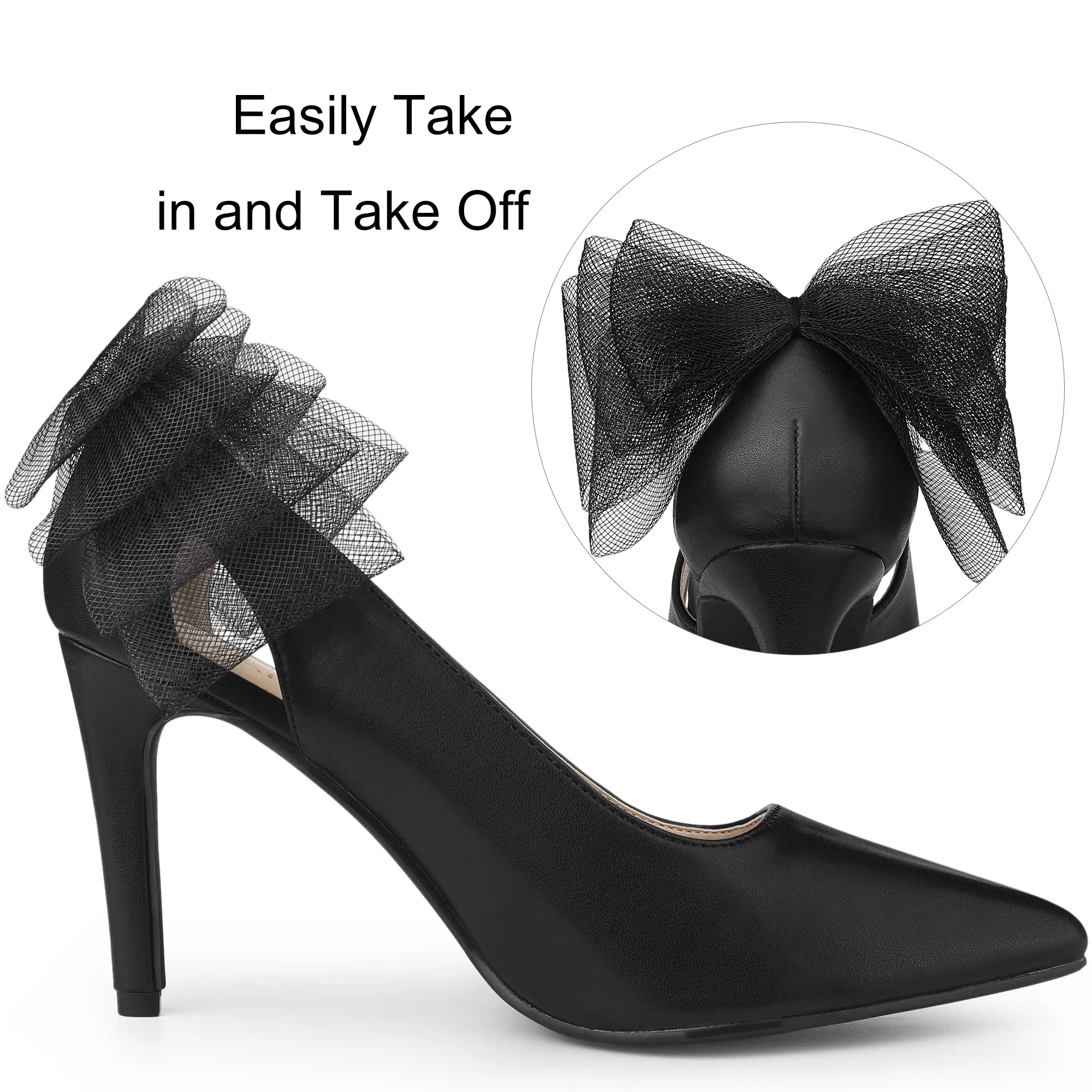 Mesh Bow Decor Pointed Toe Stiletto High Heel Pumps sold by Allegra K product image thumbnail 4