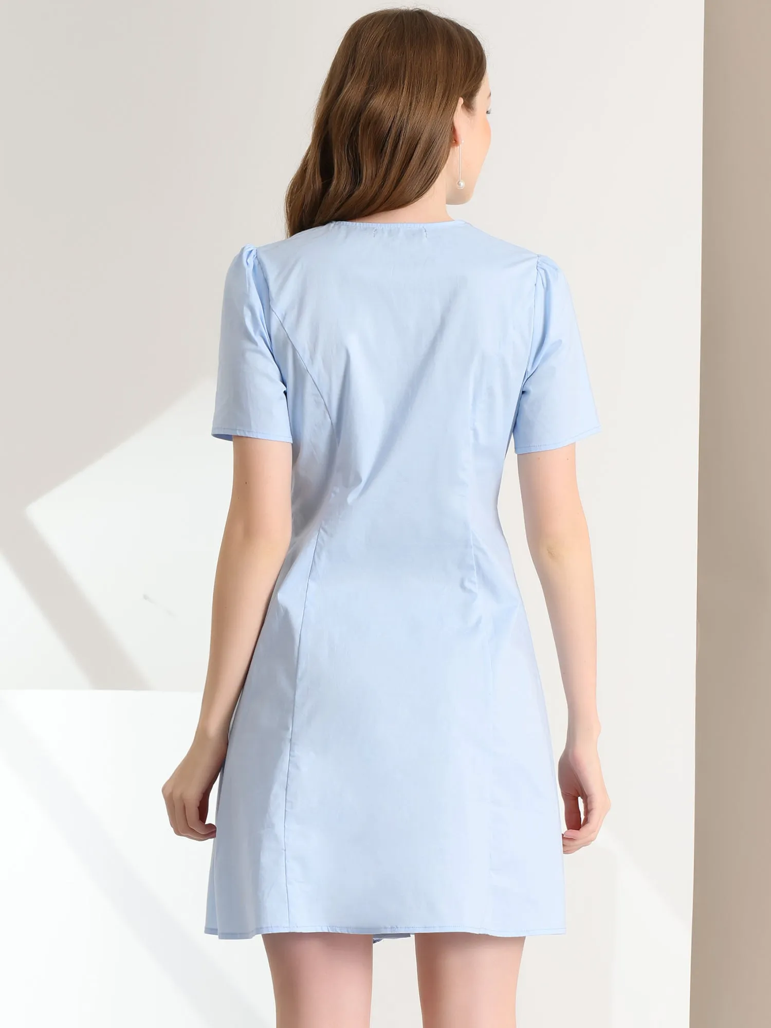 Button Up Ruffle Front Ruched Waist Summer Shirt Dress sold by Allegra K product image thumbnail 4