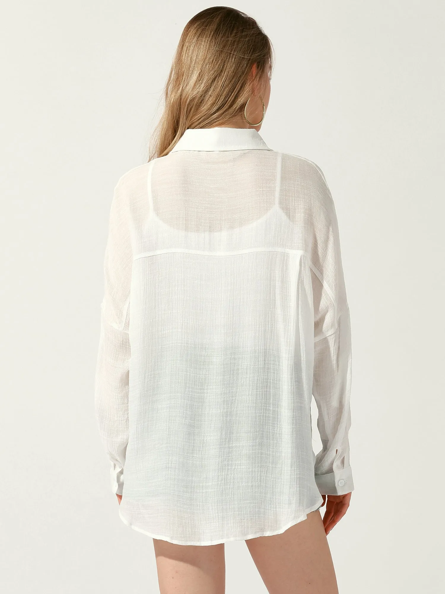 Long Sleeve Oversized Boyfriend Sheer Button Down Shirt sold by Allegra K product image thumbnail 3