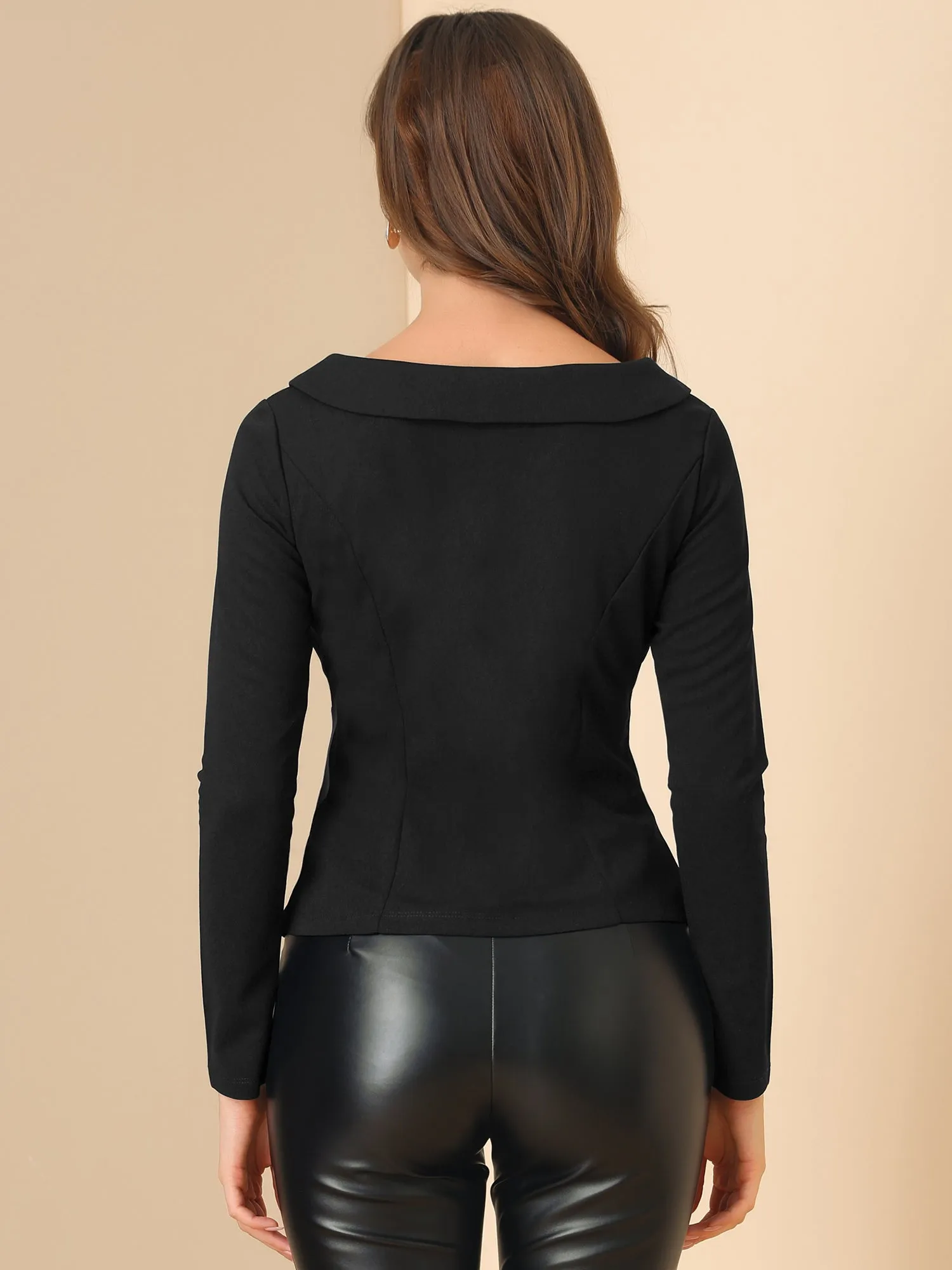 Peter Pan Collar Long Sleeve Button Decor Slim Fit Blouse sold by Allegra K product image thumbnail 5