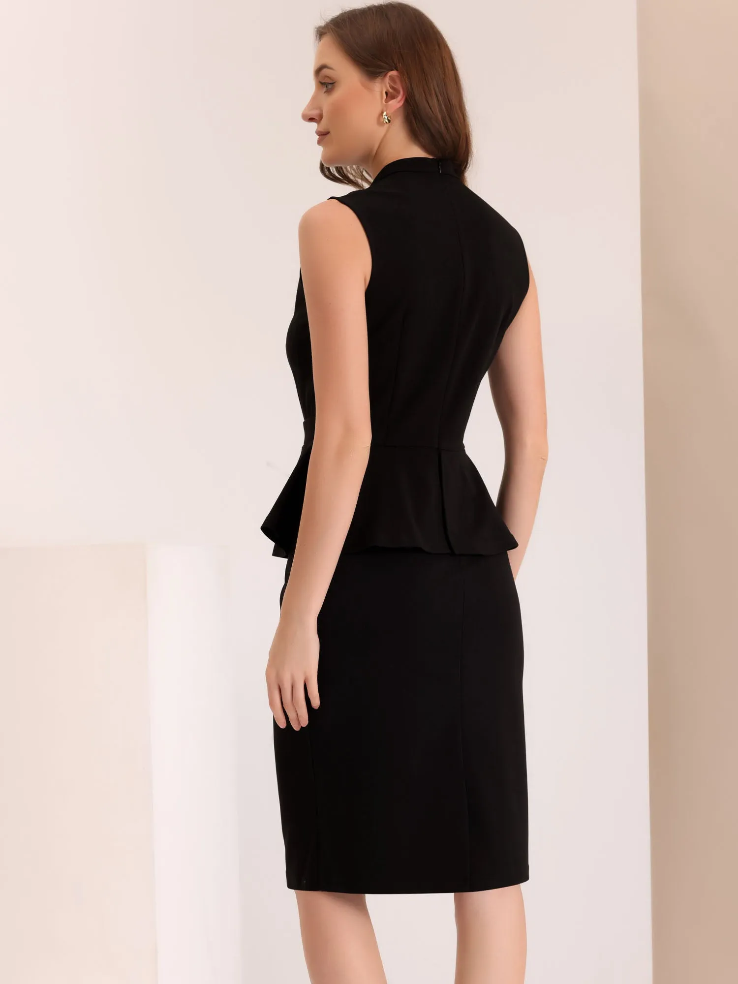 Peplum Pencil Mock Neck Sleeveless Work Sheath Dress sold by Allegra K product image thumbnail 4