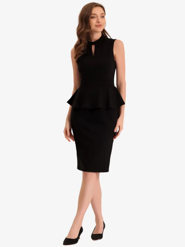 Peplum Pencil Mock Neck Sleeveless Work Sheath Dress sold by Allegra K