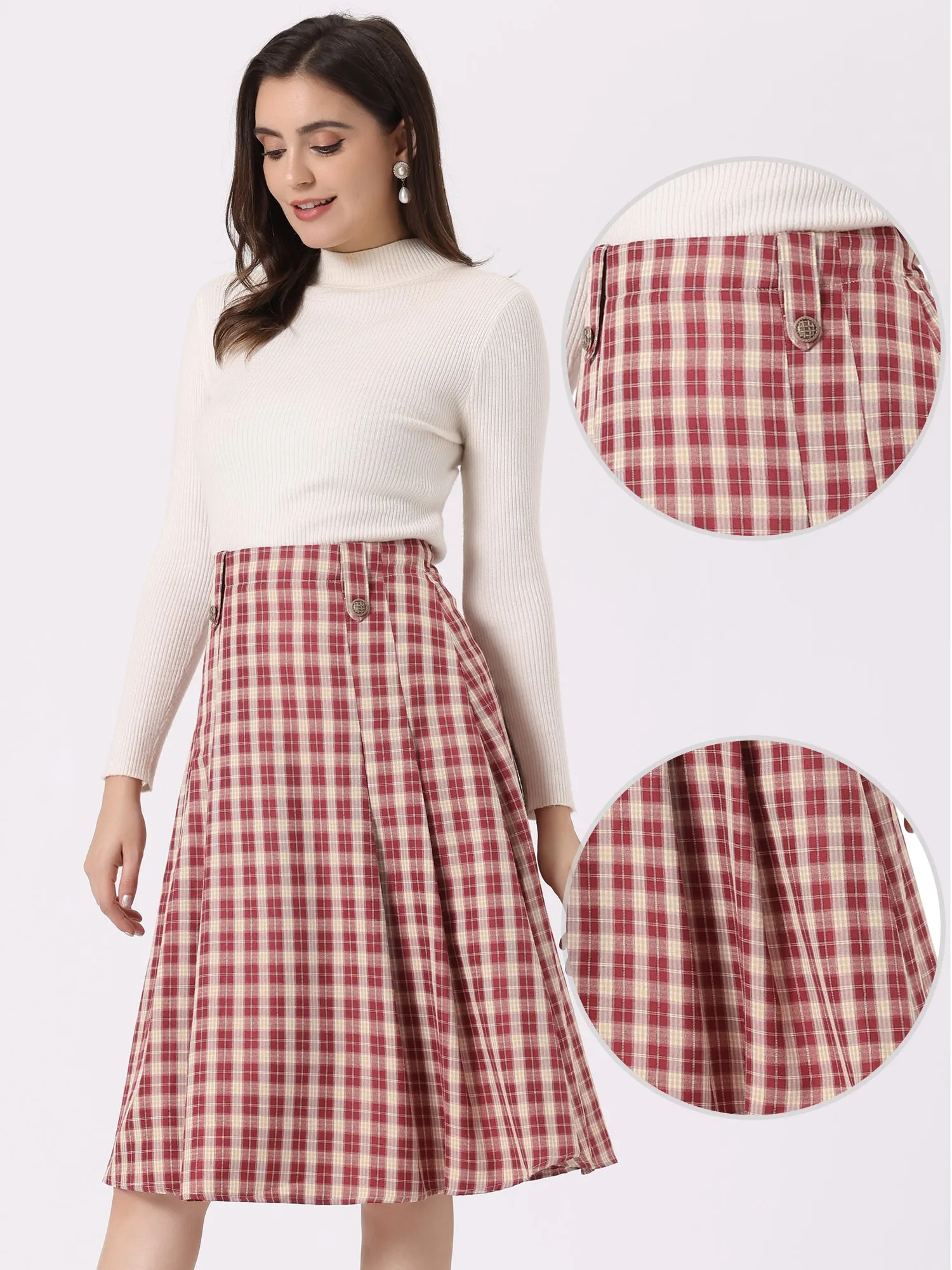 Vintage Plaid High Waist Pleated A-Line Midi Skirt sold by Allegra K product image thumbnail 2