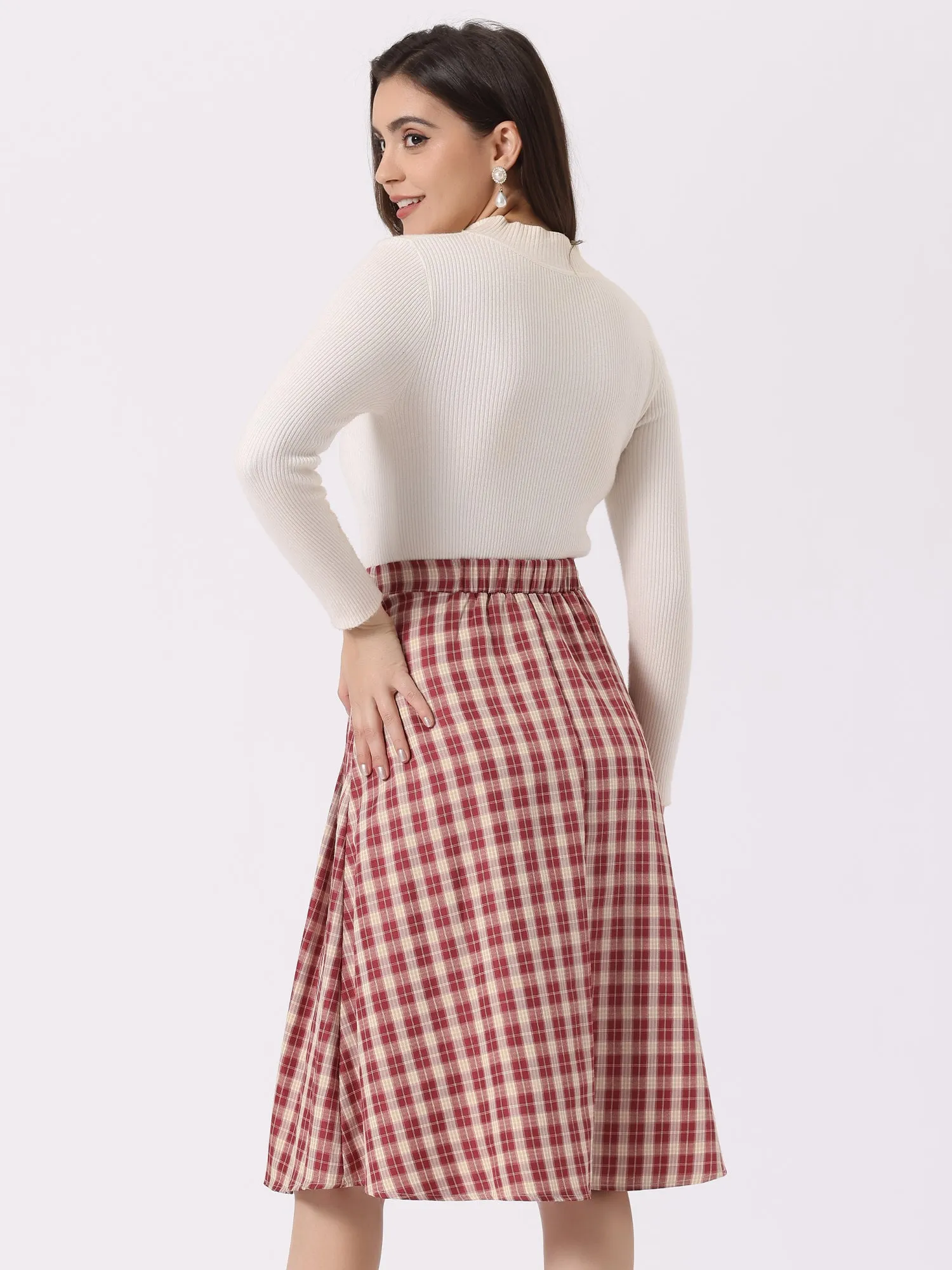 Vintage Plaid High Waist Pleated A-Line Midi Skirt sold by Allegra K product image thumbnail 4