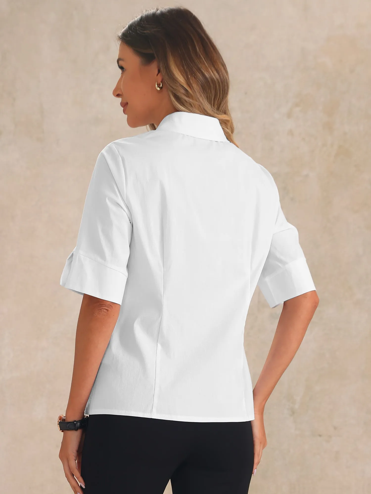 Collar Half Sleeve Button Down Slim Fit Basic Work Shirts sold by Allegra K product image thumbnail 3