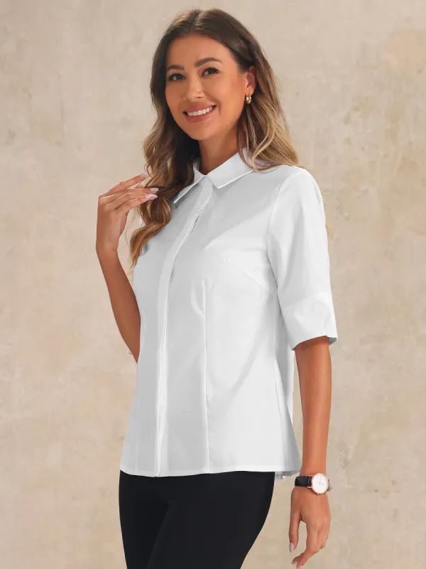 Collar Half Sleeve Button Down Slim Fit Basic Work Shirts sold by Allegra K