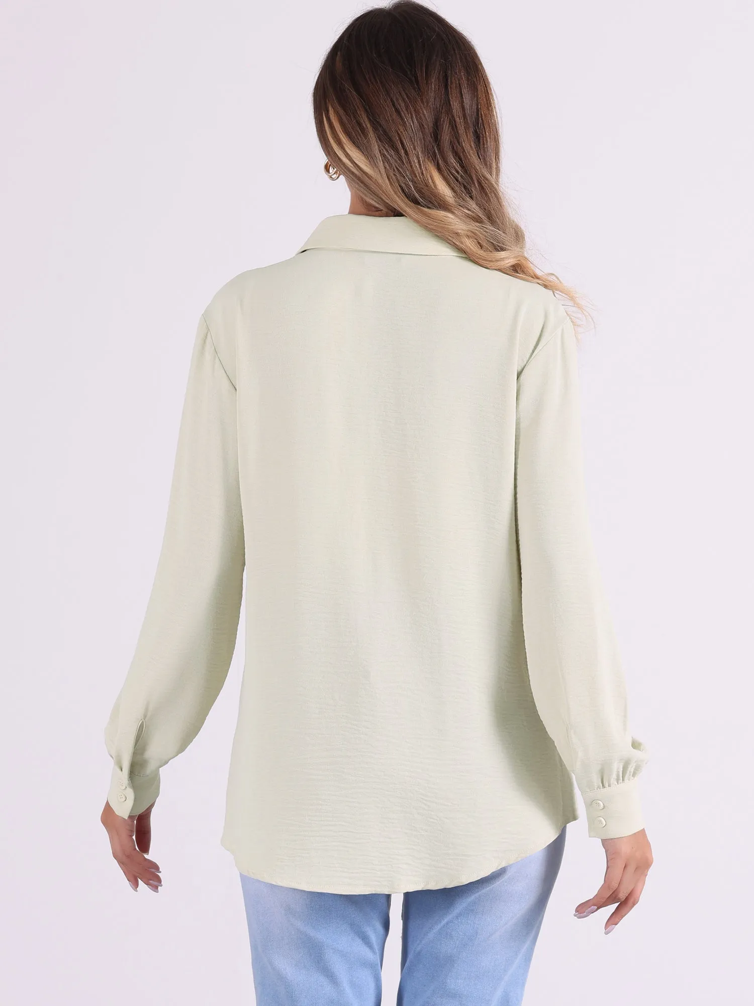 Pleated Solid Color Long Sleeves Button Down Shirts sold by Allegra K product image thumbnail 3
