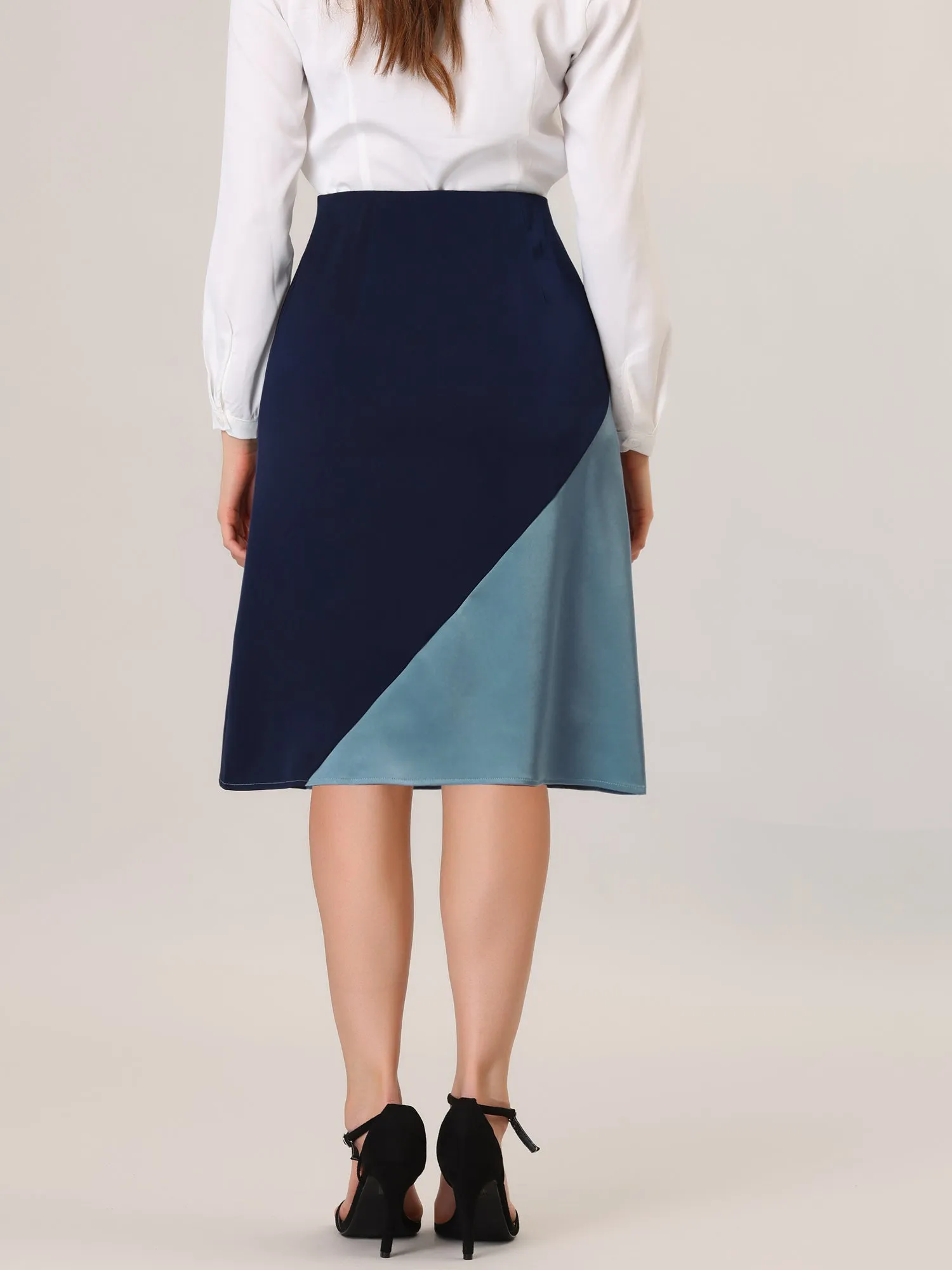 Satin Contrast Color High Waist A-Line Work Office Skirt sold by Allegra K product image thumbnail 4
