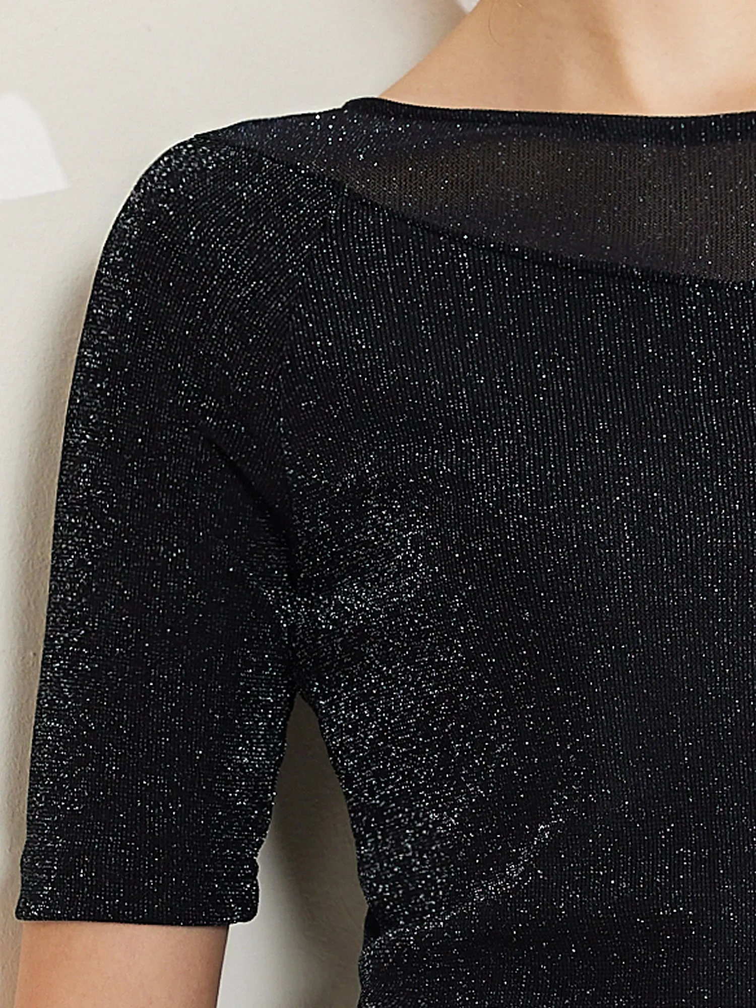 Boat Neck Glitter Stretchy Short Sleeve Mesh Elegant Tops sold by Allegra K product image thumbnail 4