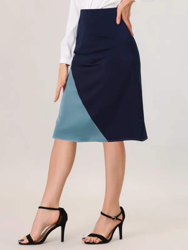 Satin Contrast Color High Waist A-Line Work Office Skirt sold by Allegra K