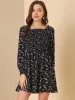 Mini Smocked Square Neck Long Sleeve Floral Print Dress sold by Allegra K