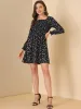 Mini Smocked Square Neck Long Sleeve Floral Print Dress sold by Allegra K