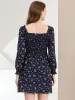 Mini Smocked Square Neck Long Sleeve Floral Print Dress sold by Allegra K
