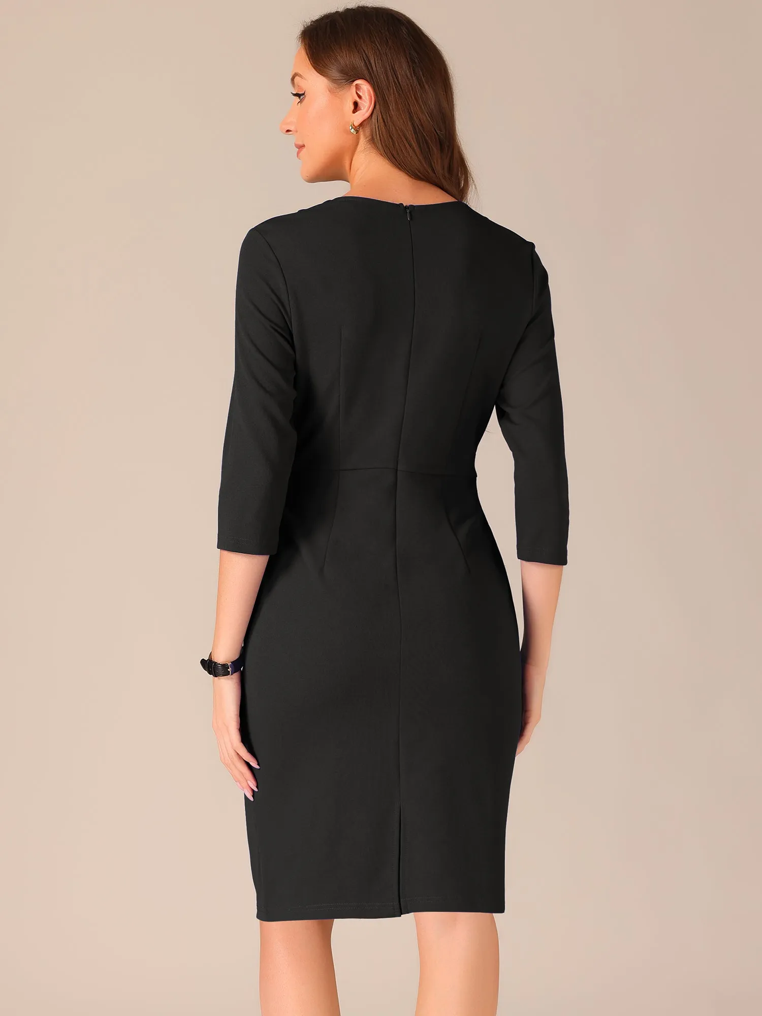 Tie Front Slit Neck 3/4 Sleeve Dressy Casual Sheath Dress sold by Allegra K product image thumbnail 3