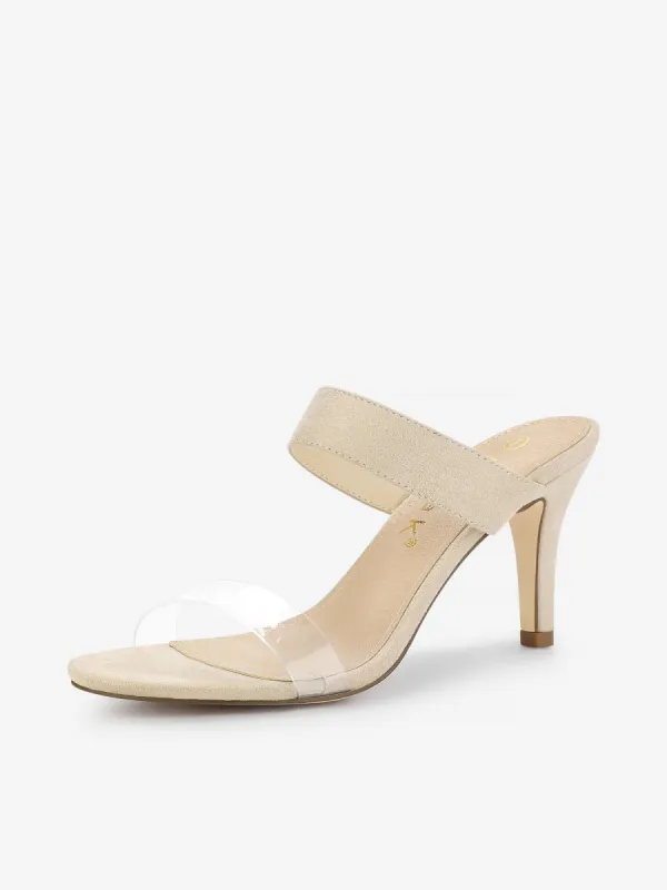 Faux Suede Clear Strap Slides Stiletto Heel Sandals sold by Allegra K