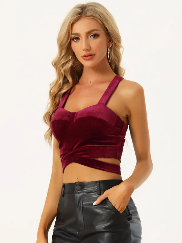 Crop Tank Tops Strappy Deep V Sleeveless Velvet Tube Top sold by Allegra K