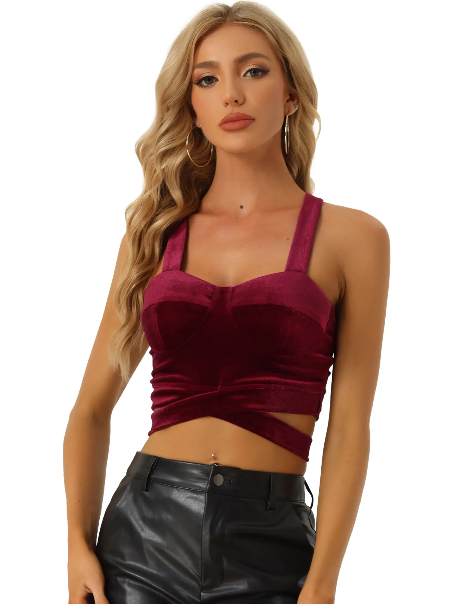 Crop Tank Tops Strappy Deep V Sleeveless Velvet Tube Top sold by Allegra K product image thumbnail 5