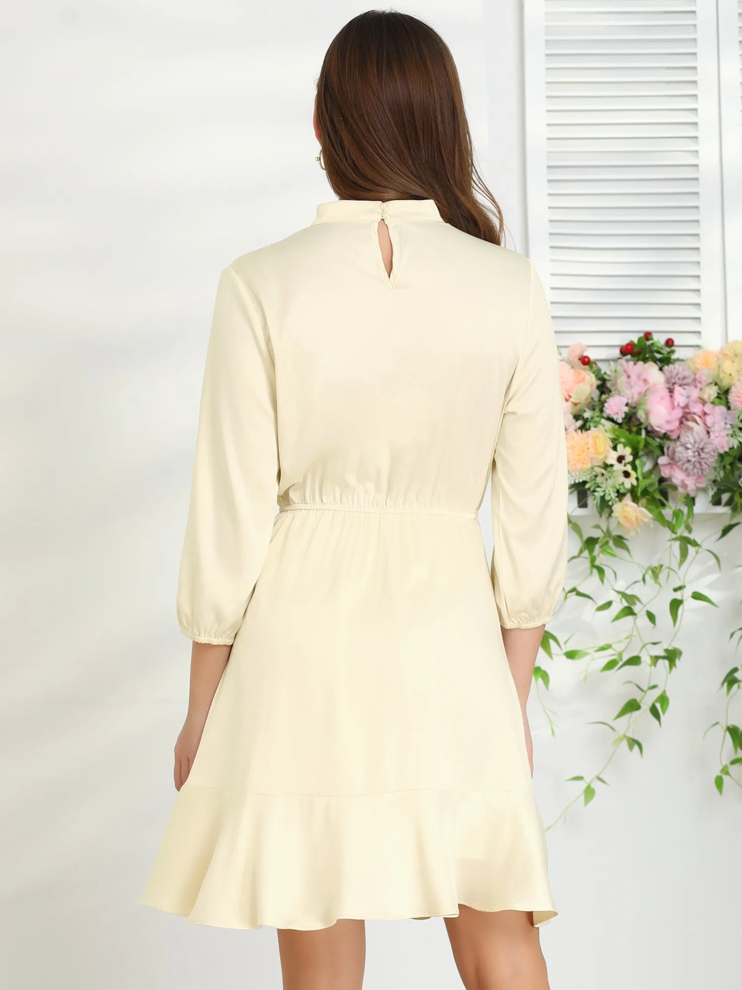 Choker High Neck A-Line Elastic Waist Ruffle Hem Dress sold by Allegra K product image thumbnail 4