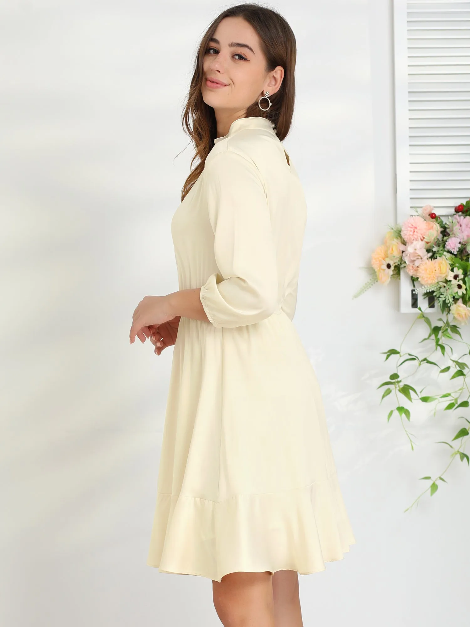 Choker High Neck A-Line Elastic Waist Ruffle Hem Dress sold by Allegra K product image thumbnail 3